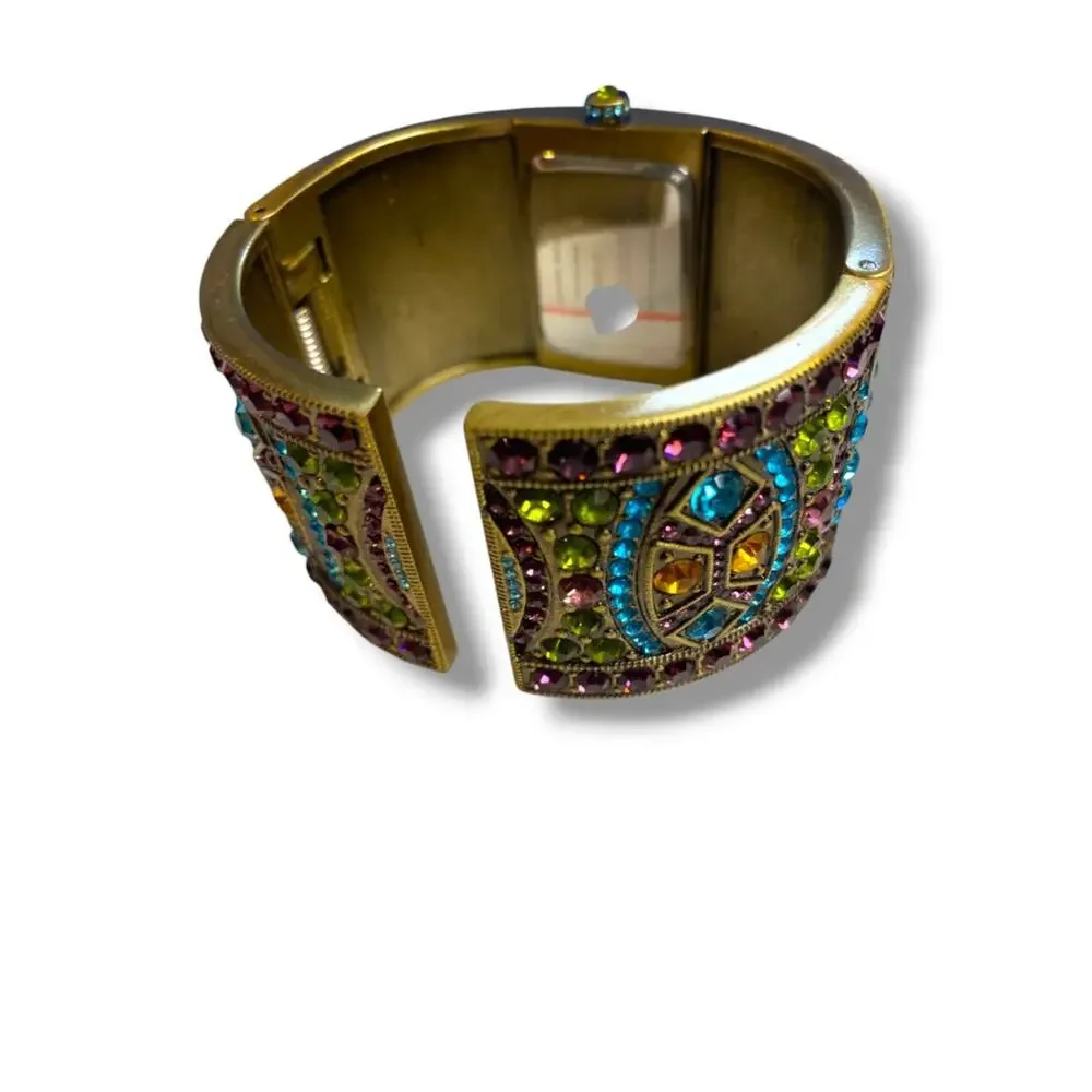 Heidi Daus Divinely Deco Cuff Bangle Watch Pave Crystal Working Multicolor